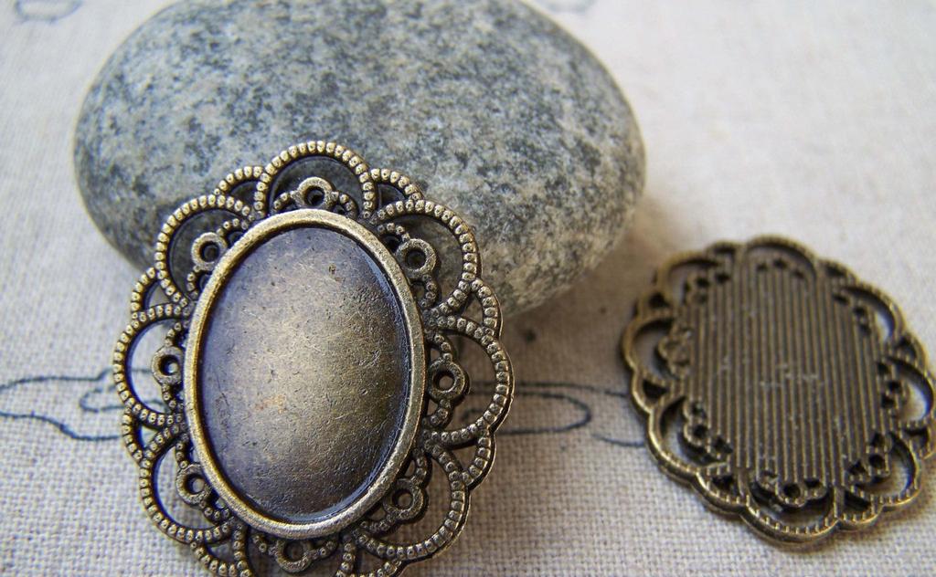 Accessories - Floral Edge Pendant Tray Oval Bezel Settings Match 13x18mm Cabochon Set Of 10 Pcs A3966