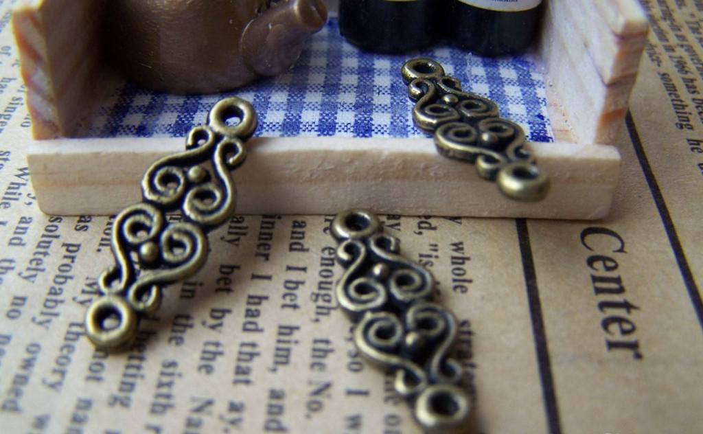 Accessories - Flower Connector Antique Bronze Charms 8.5x25mm Set Of 20 Pcs A383
