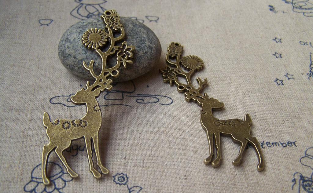 Accessories - Flower Deer Antlar Pendants Antique Bronze Charms 20x70mm Set Of 4 Pcs A1625
