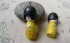 Accessories - Hand Painted Wood Pendants Japanese Doll Girl Charms 14x37mm Set Of 4 Pcs A5880