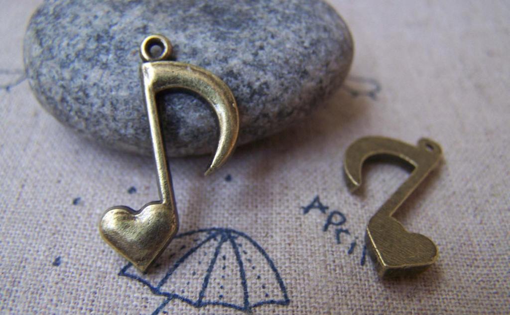 Accessories - Heart Music Note Antique Bronze Charms 16x25mm Set Of 10 Pcs A1721
