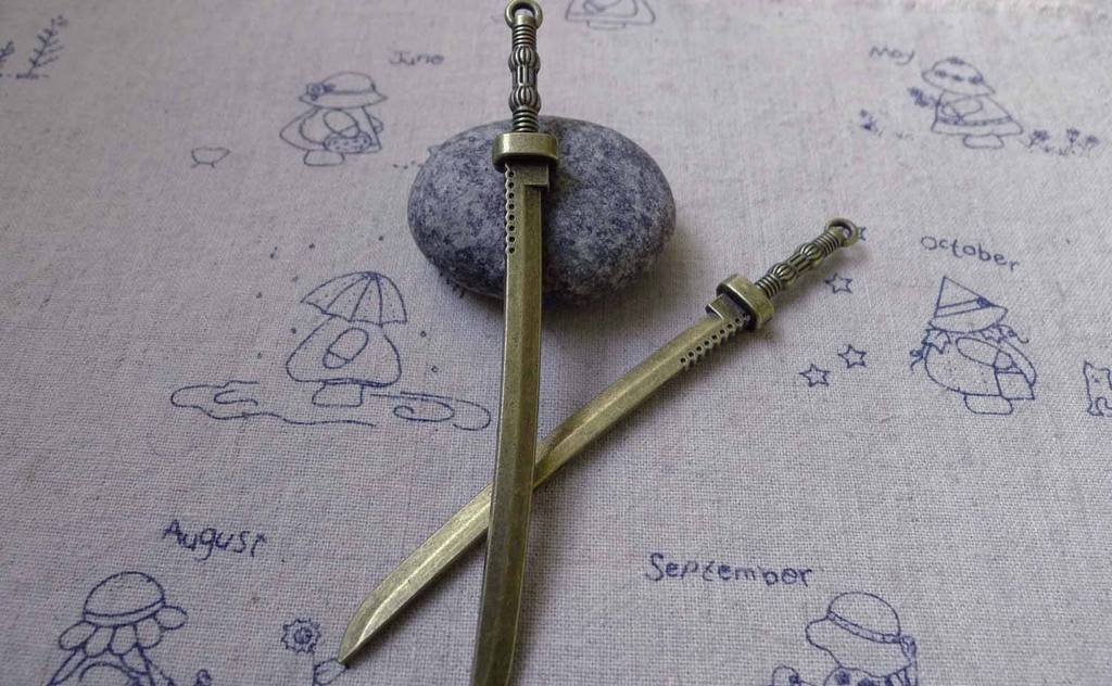 Accessories - Japanese Blade Sword Antique Bronze Pendants Charms 10x108mm Set Of 5 Pcs A6182