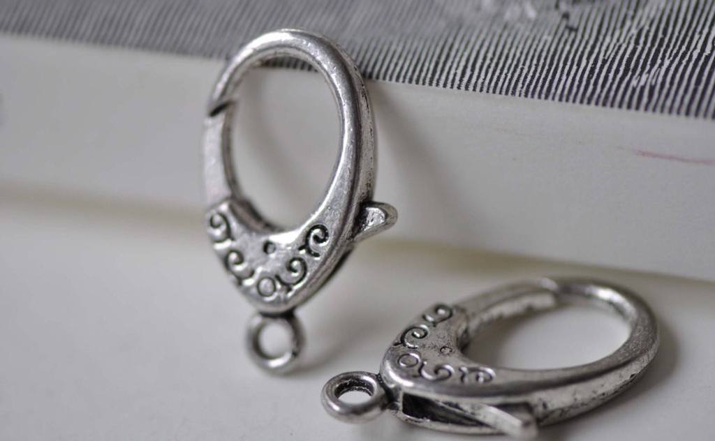 Accessories - Large Decorative Lobster Clasp Antiqued Silver Lanyard Badge Holder Clip 17x30mm Set Of 10 A7881