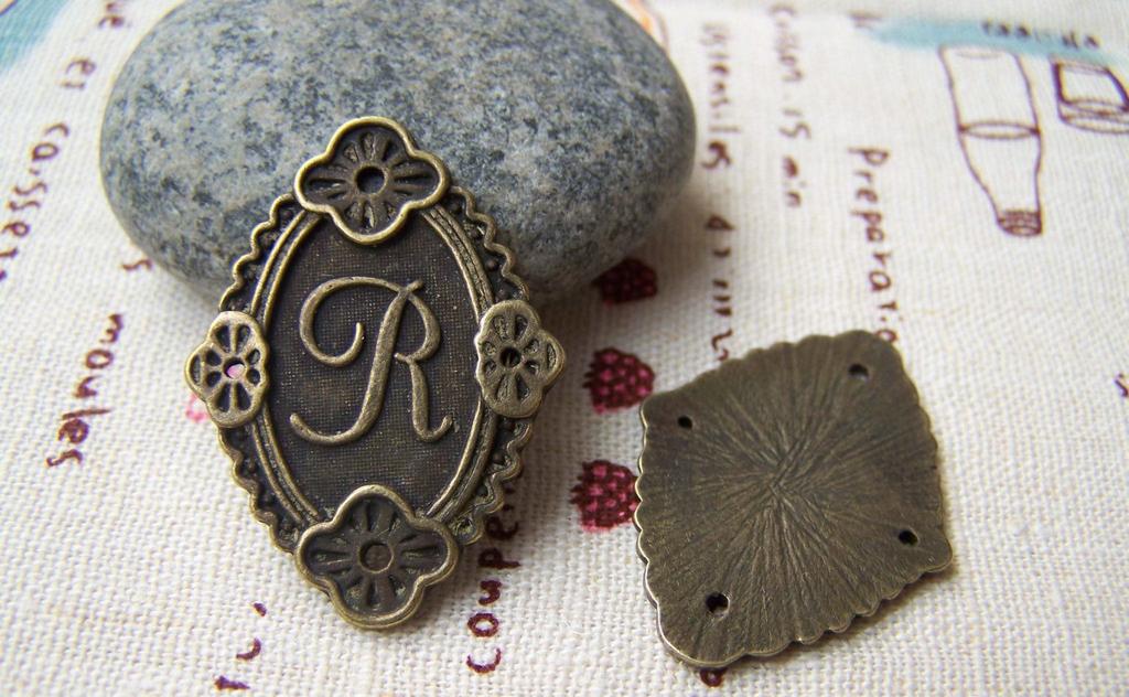 Accessories - Letter R Connector Antique Bronze Rhombus Charms 23x33mm Set Of 10 Pcs A1990