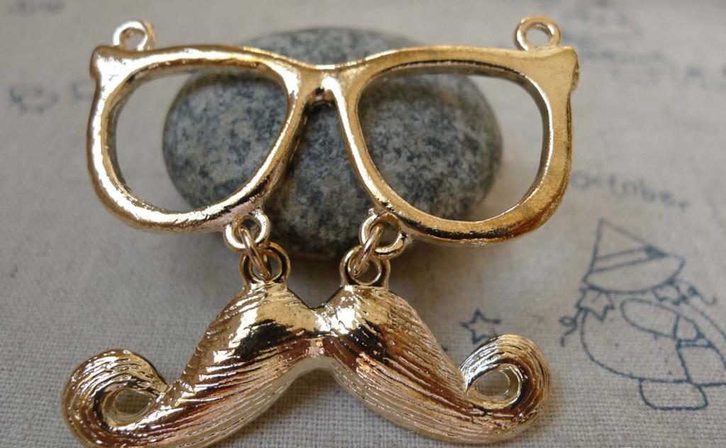 Accessories - Light Gold Sunglass Moustache Pendant Connectors 48x55mm Set Of 4 Pcs A5908