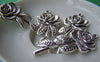 Accessories - Long Stem Rose Flower Pendants Antique Silver Charms 19x44mm Set Of 10 Pcs A1021