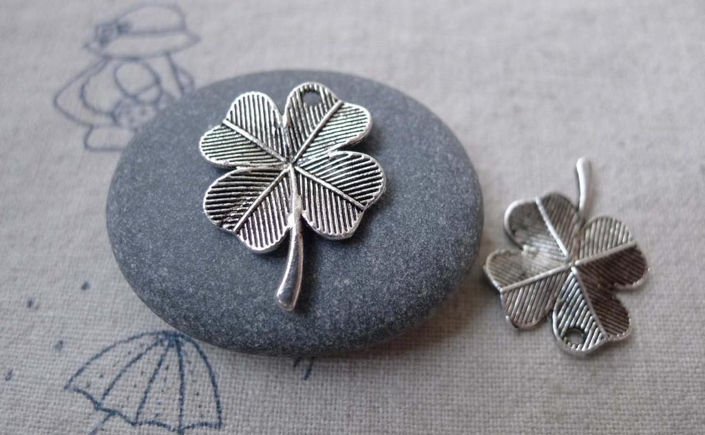 Accessories - Lucky Flower Antique Silver Four-Leaf Clover Charms 17x23mm Set Of 20 Pcs A7557