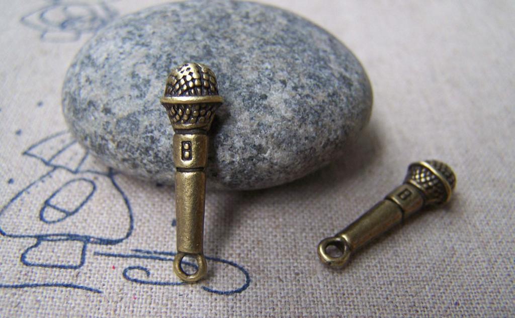 Accessories - Microphone Charms Antique Bronze Pendants 7x25mm Set Of 10 Pcs A1742