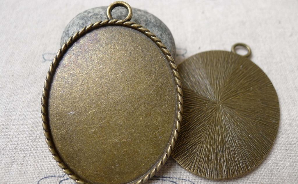 Accessories - Oval Pendant Tray Antique Bronze Coiled Cameo Base Settings Match 40x50mm Cabochon Set Of 4 Pcs A6886