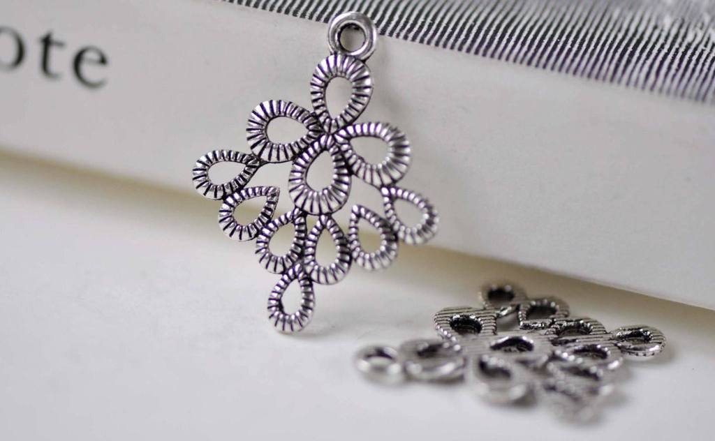 Accessories - Peacock Chandelier Earring Antique Silver Fancy Feather Connectors 20x26mm Set Of 20 A7892