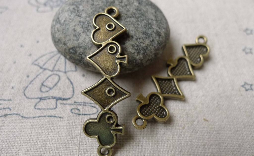 Accessories - Poker Suit Connector Bracelet Pendants Antique Bronze Curved Charms 14.5x47mm Set Of 10 Pcs A6757