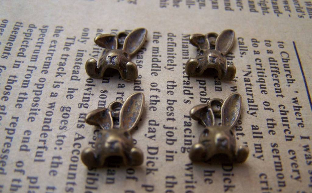 Accessories - Rabbit Head Charms Antique Bronze Pendants 9x13mm Set Of 30 Pcs A3006