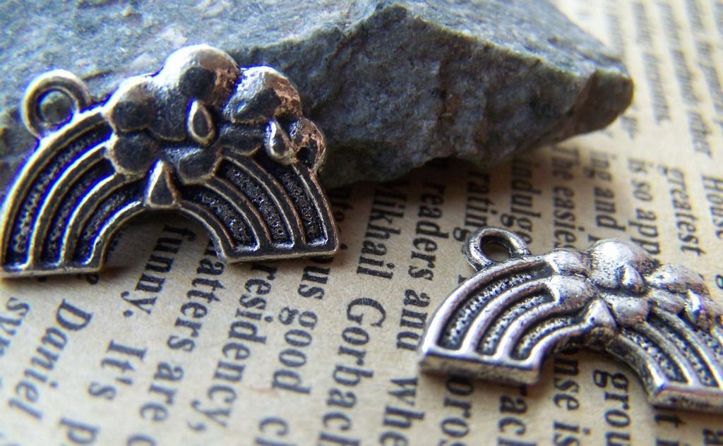 Accessories - Rainbow Cloud Charms Antique Silver Celestial Pendants 12x20mm Set Of 10 A1078