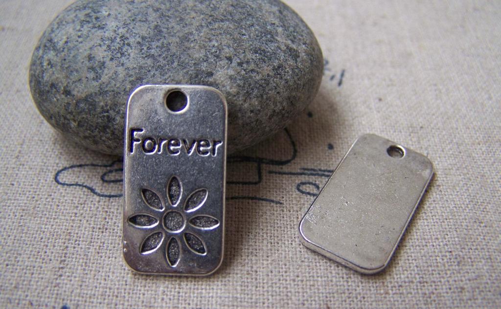 Accessories - Rectangle Pendants Antique Silver Flower Charms 12x23mm Set Of 10 Pcs A2923