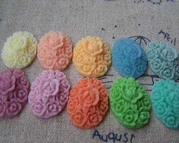 Accessories - Resin Flower Cabochon Oval Cameo Assorted Color 14x20mm Set Of 10 Pcs A2667