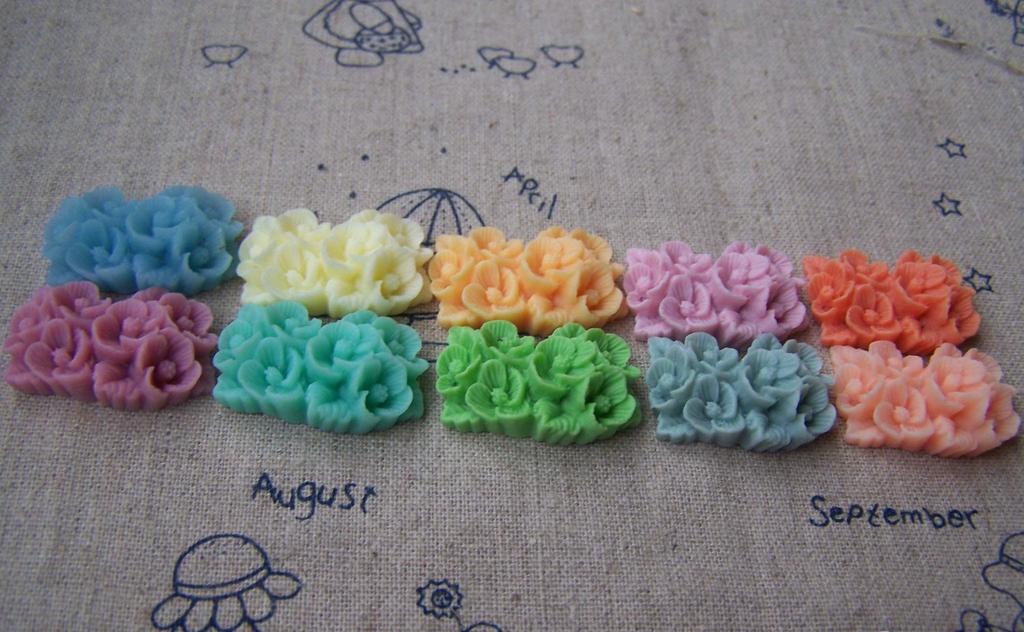 Accessories - Resin Flower Cameo Connected Flower Cabochon Assorted Color 18x26mm Set Of 10 Pcs A1335
