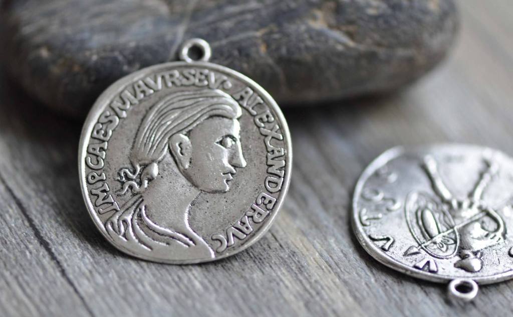 Accessories - Roman Warrior Pendants Antique Silver Coin Charms 32x35mm Set Of 10 Pcs A7841