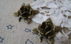 Accessories - Rose Flower Charms Antique Bronze Brass Findings 20x22mm Set Of 6 Pcs A4259