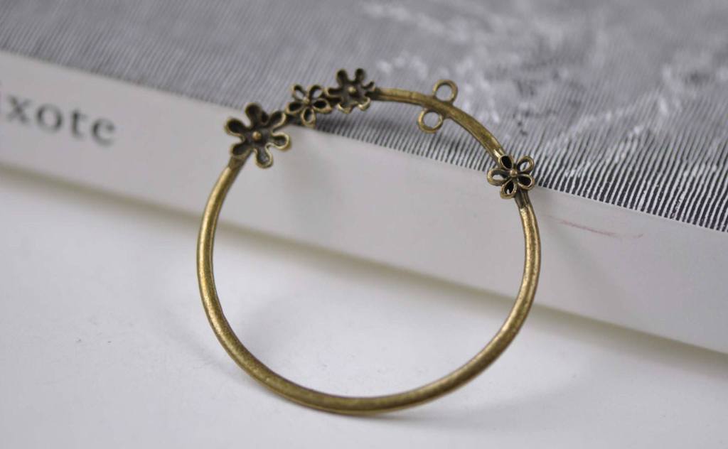 Accessories - Round Chandelier Earring Connector Pendants Antique Bronze Flower Hoops 45mm A7899