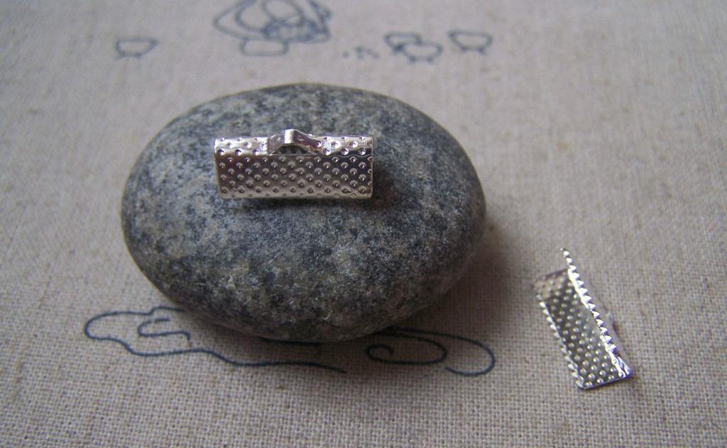 Accessories - Silver Ribbon Ends Clamps Fasteners Clasps 16mm Set Of 50 Pcs A4882