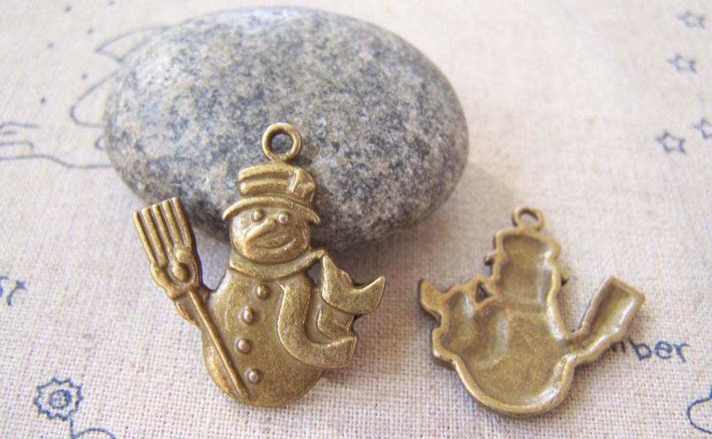 Accessories - Snowman Charms Antique Bronze Christmas Pendant 25x28mm Set Of 10 Pcs A5258