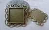 Accessories - Square Pendant Tray Antique Bronze Base Setting Bezel Match 20mm Cameo Set Of 10 Pcs A5921