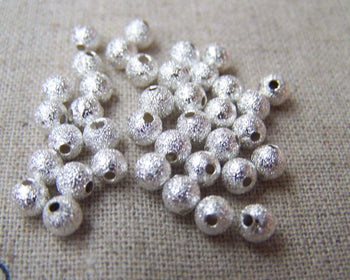 Accessories - Star Dust Beads Silver Plated Metal Texured Sand Beads 4mm Set Of 50 Pcs A2299