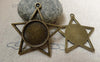 Accessories - Star Shaped Round Base Settings Antique Bronze Pendant Tray Blanks Match 18mm Cabochon Set Of 10 Pcs A5866