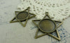 Accessories - Star Shaped Round Base Settings Antique Bronze Pendant Tray Blanks Match 18mm Cabochon Set Of 10 Pcs A5866