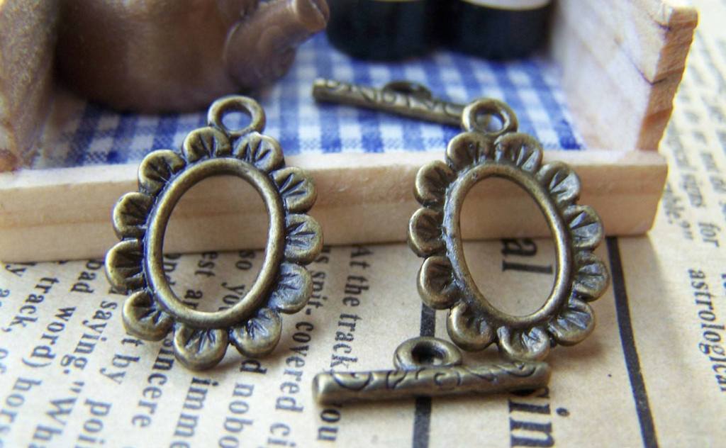 Accessories - Sunflower Toggle Clasps Fancy Oval Antique Bronze Buckle Fastener Set Of 20 A234