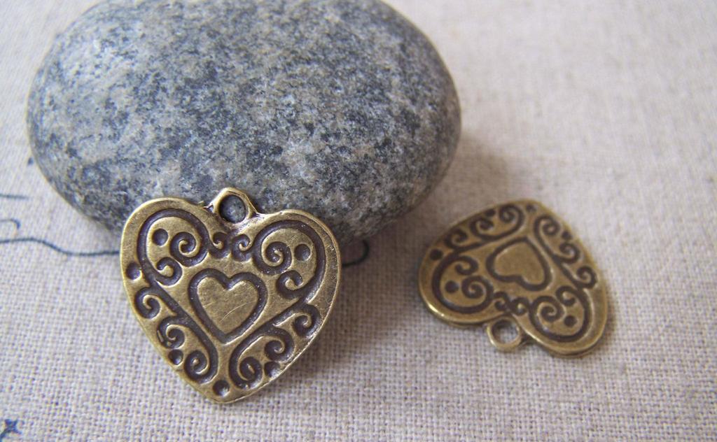Accessories - Swirly Heart Antique Bronze Charms Flat Pendants 19x19mm Set Of 20 Pcs A3710