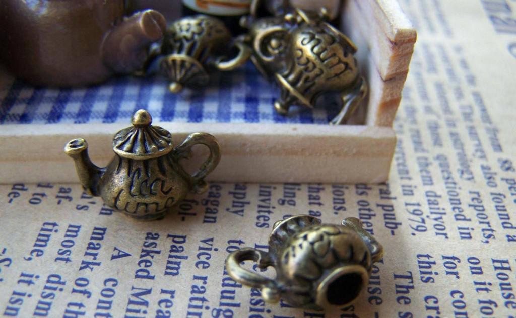 Accessories - Teapot 3D Tea Pot Charms Antique Bronze Pendants 12x15mm Set Of 10 Pcs A3405