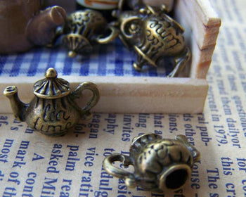 Accessories - Teapot 3D Tea Pot Charms Antique Bronze Pendants 12x15mm Set Of 10 Pcs A3405