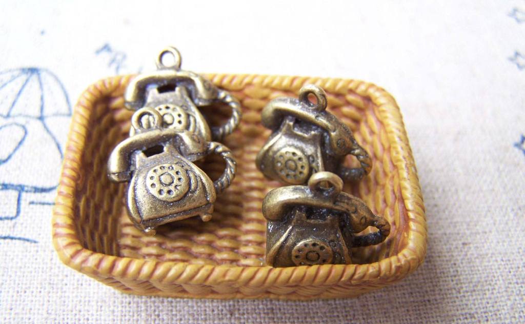 Accessories - Telephone Charms Antique Bronze 3D Pendants 8x10x14mm Set Of 10 Pcs A1098