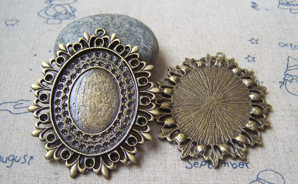 Accessories - Textured Oval Cameo Base Settings Bronze Bezel Tray Match 18x25mm Cameo Set Of 4 Pcs A4772
