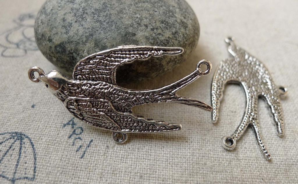 Accessories - Three Loops Bird Connector Antique Silver Swallow Dove Charms 20x39mm Set Of 10 Pcs A6190