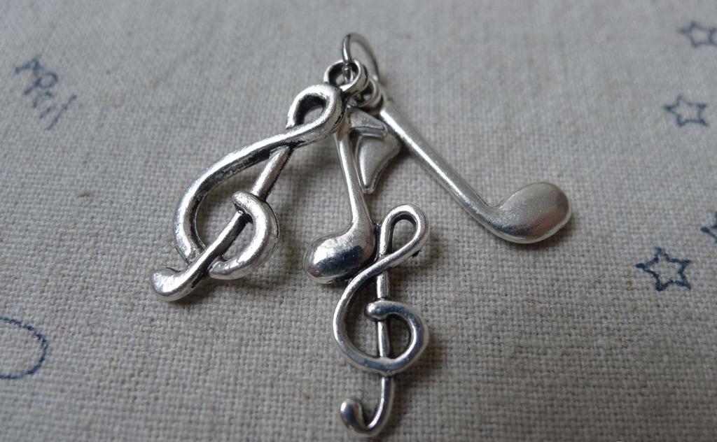 Accessories - Three Music Note Charms Antique Silver Treble Clef Pendants 36mm Set Of 10 Pcs A7845