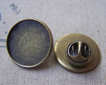 Accessories - Tie Tack Clutch Round Bronze Lapel Pin Brooch Blank Match 20mm Cabochon Set Of 10 A4928