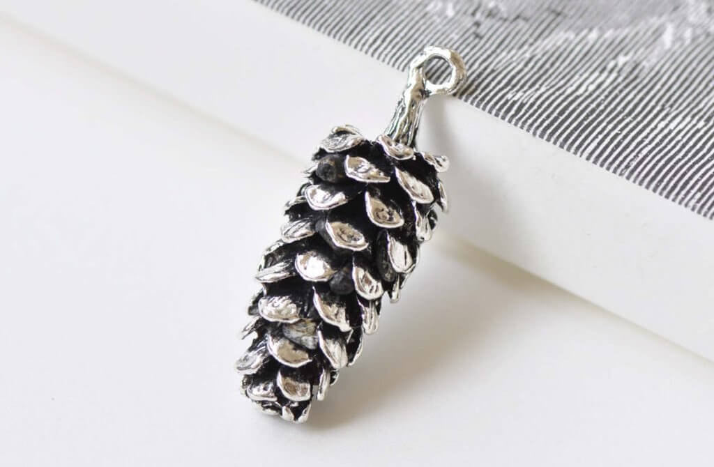 Antique Silver 3D Large Pinecones Charm Pendants Set of 4 A8425