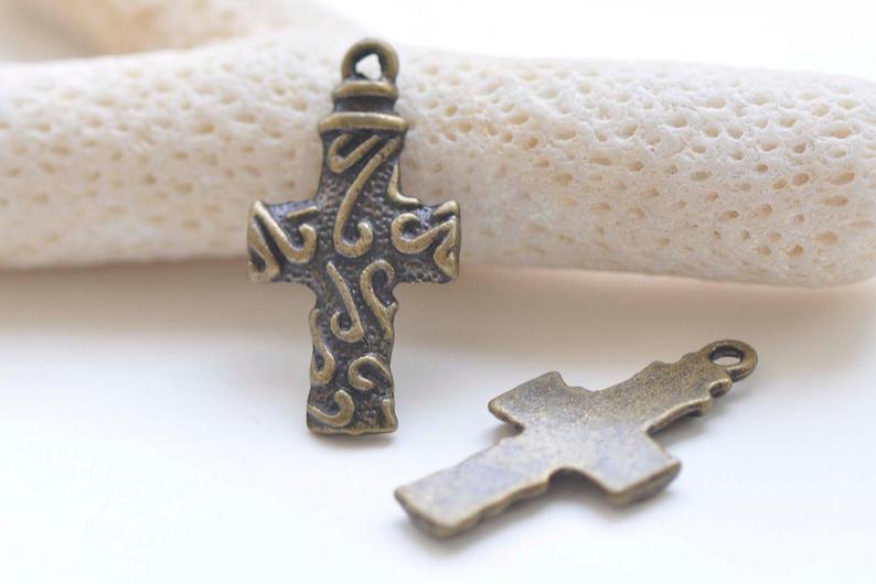10 pcs Antique Bronze Cross Charms 14x27mm A8903