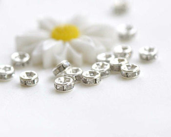 20 pcs Silver Flat Edge Clear Rhinestone Rondelle Spacer Beads 4mm A5454