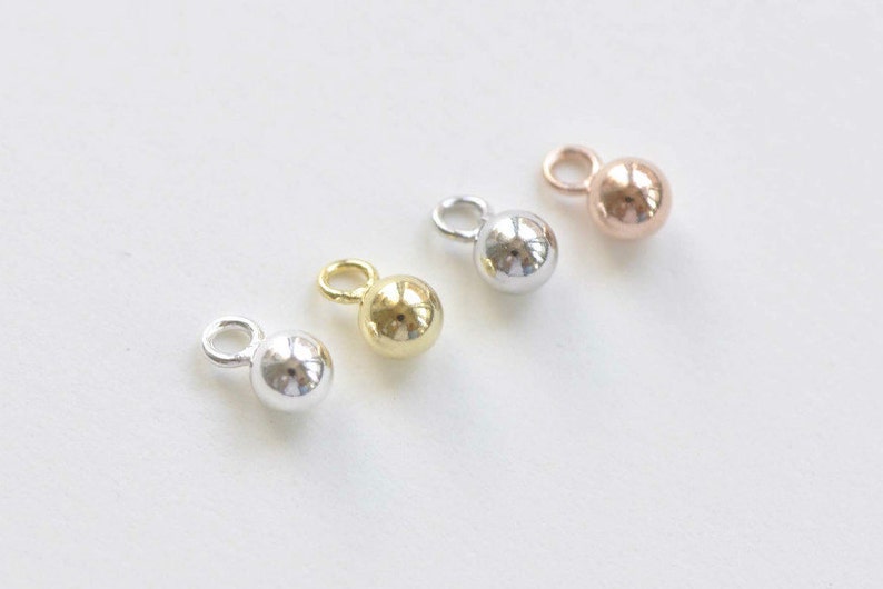 2 pcs 925 Sterling Silver Round Ball Charms Pendants Silver/Platinum/Gold/Rose Gold