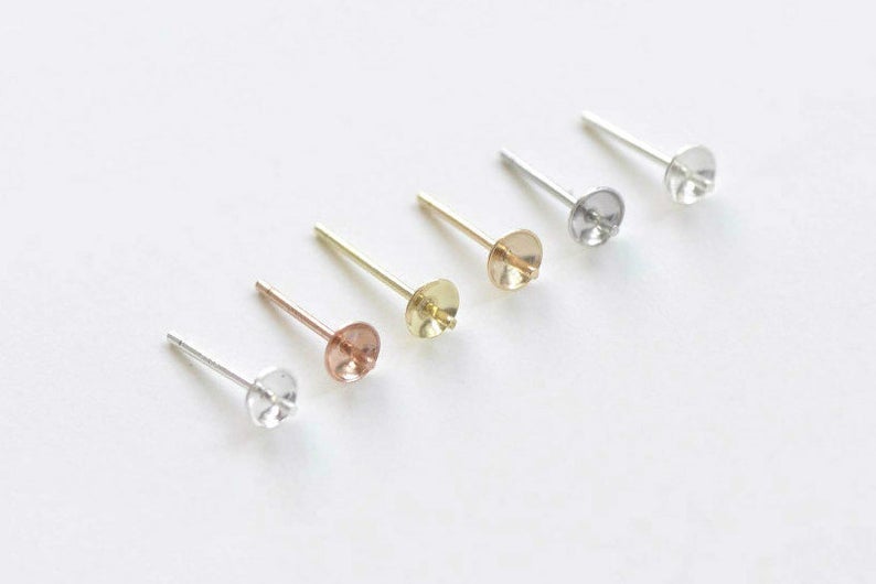 10 pcs Solid 925 Sterling Silver Ear Post with Cup Peg for Half Drilled Pearls