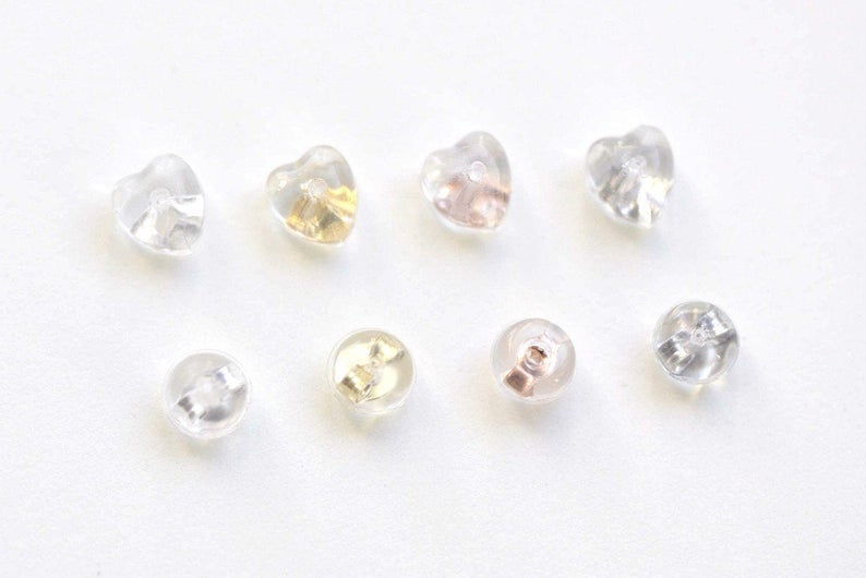 8 pcs 925 Sterling Silver Heart/Round Silicon Covered Butterfly Earring Backs