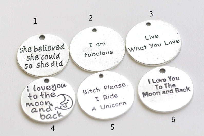 10 pcs Antique Silver Round Fabulous Love Quote Charms Pendants 24mm