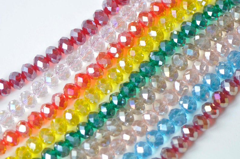 One Strand AB Color Faceted Rondelle Crystal Glass Abacus Beads