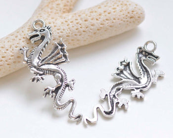 10 pcs of Antique Silver Flying Dragon Charms Pendants 20x45mm