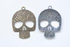 2 pcs Filigree Flower Skull Pendants Charms Large Size 49x66mm