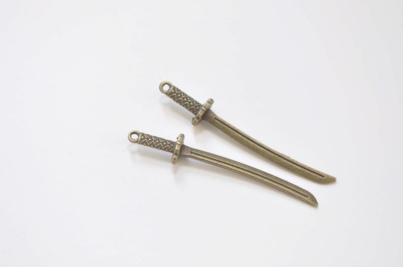 Japanese Blade Katana Sword Charms 8x50mm Set of 10