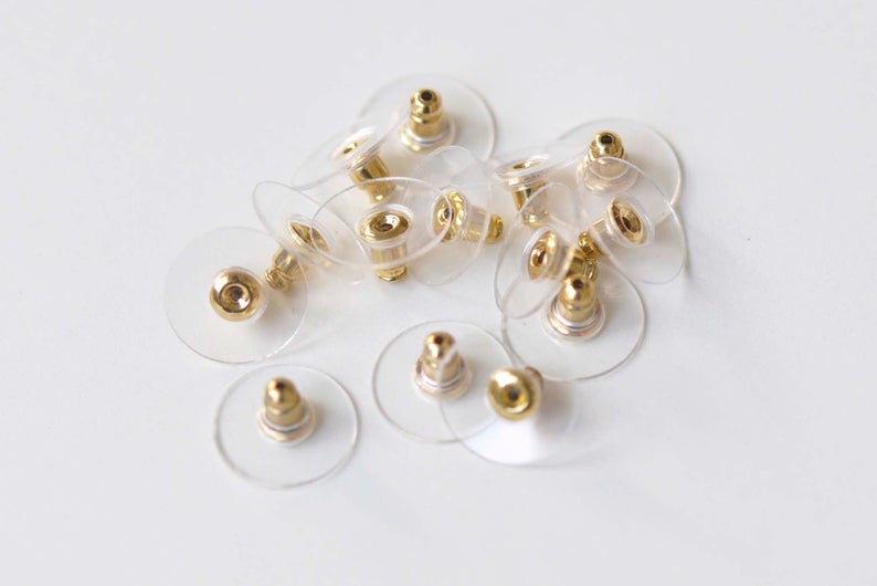 Brass Silicon Comfort Disc Earring Backs Stoppers Silver/Gold/Platinum Set of 10